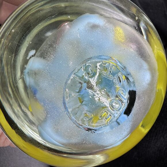 Joe St. Claire Glass Paperweight Bell Yellow and Light Blue Flowers - Picture 6 of 10